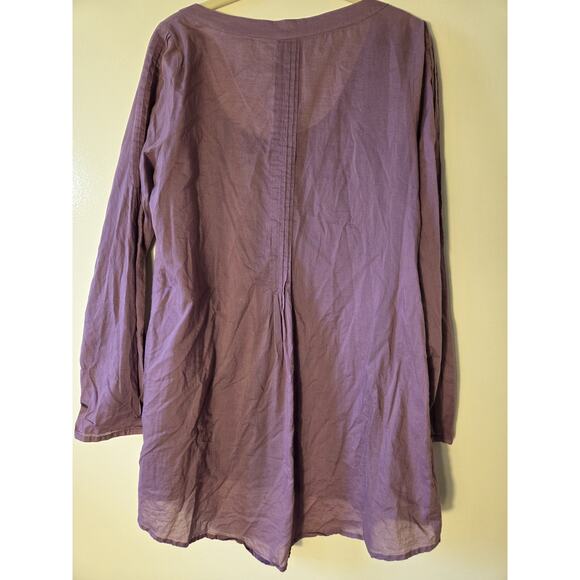 Free People Dusty Purple Lace Placket Button Front Tunic Blouse Lightweight Sz L - Picture 6 of 9